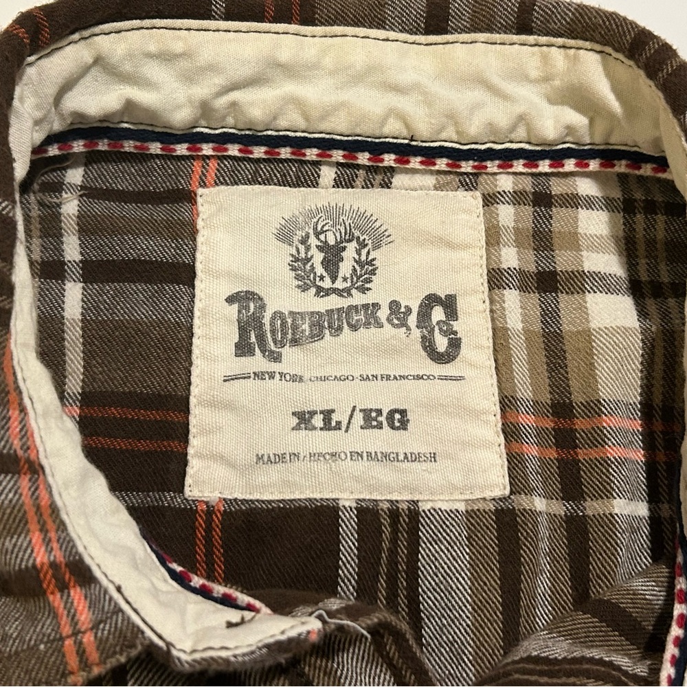 Vintage Roebuck & Co Pearl Snap Plaid Flannel Button-Down Shirt w/ Flaw - Picture 5 of 11